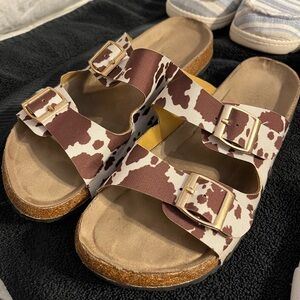 Size 9 cow print sandals
